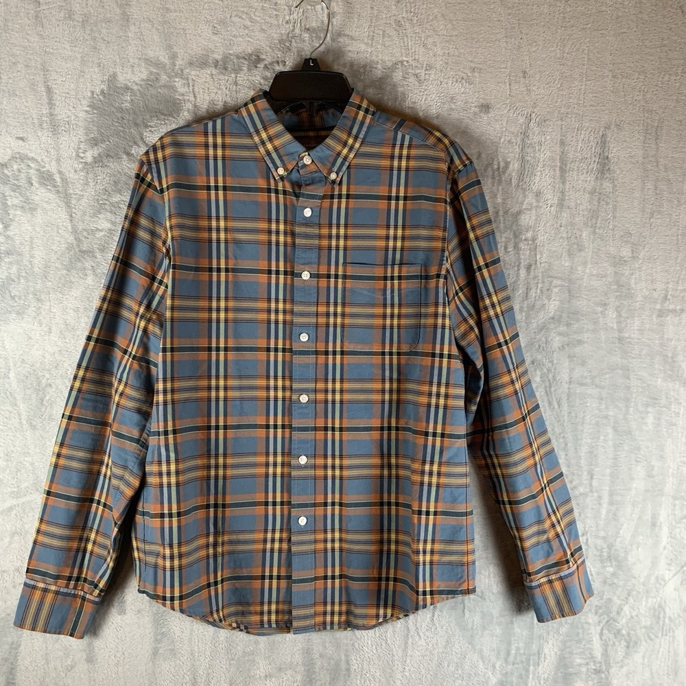 L.L. Bean‎ Signature Mens Button Down Shirt M Plaid Long Sleeve 100% Cotton Blue